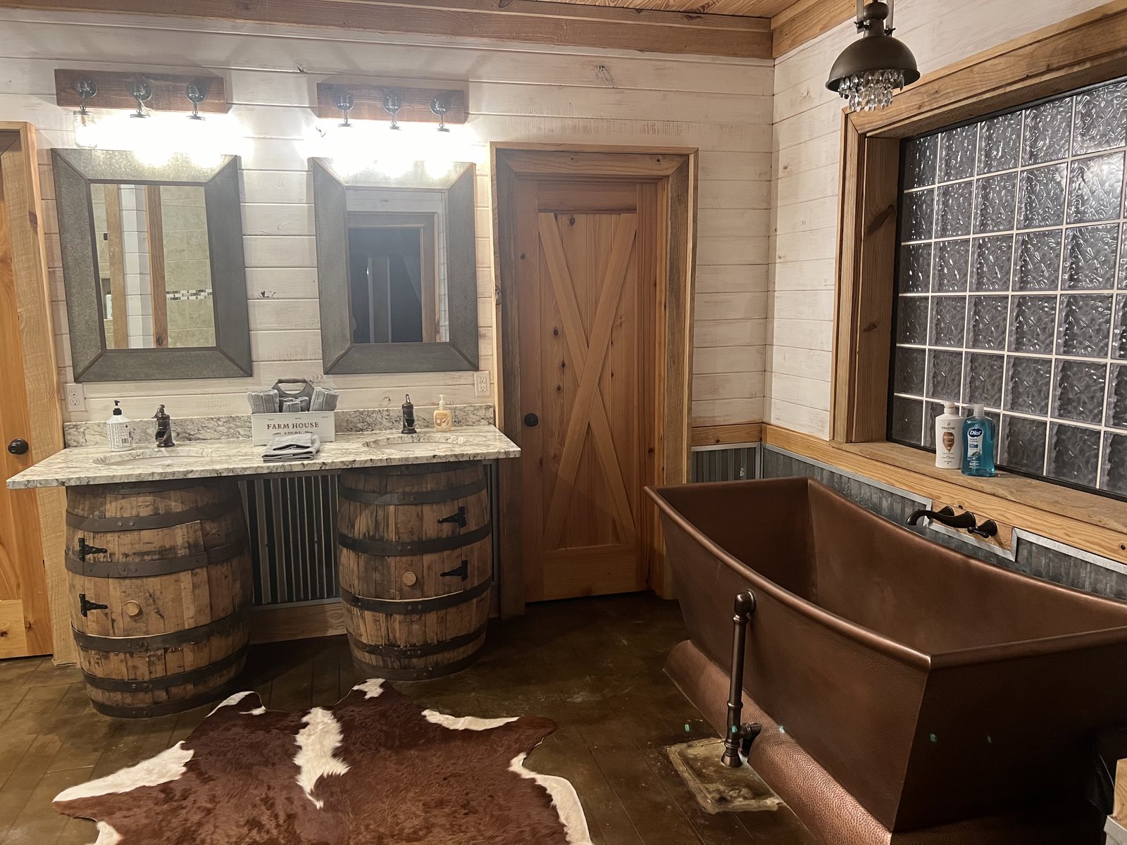 Barrel vanity and copper tub